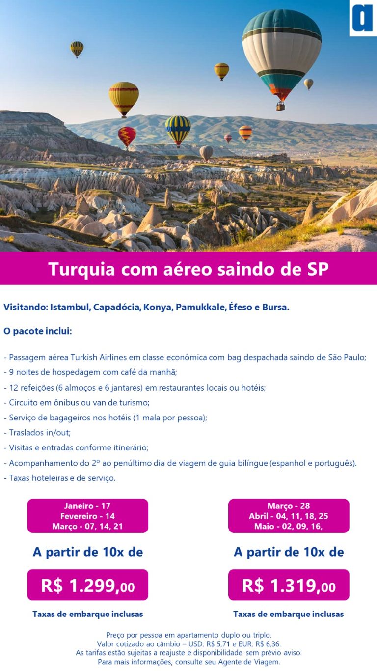 Turquia com Aéreo Saindo de Guarulhos – Saídas de Janeiro a Maio de 2025